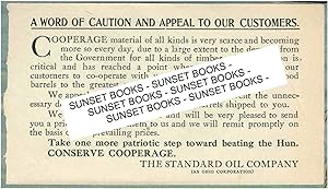 Standard Oil Company (Ohio) WWI advertisement for empty barrels (COOPERAGE)