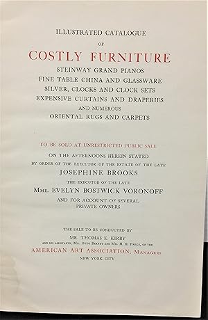 Imagen del vendedor de Unrestricted 1922 public sale (illustrated) catalogue of the Estate of Josephine Brooks, Mme. Evelyn Bostwick Voronoff and others a la venta por Philosopher's Stone Books