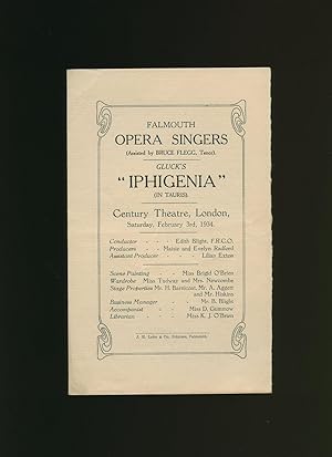 Image du vendeur pour Gluck's Iphigenia in Tauris: Souvenir Theatre Programme Performed at The Century Theatre, London by The Falmouth Opera Singers mis en vente par Little Stour Books PBFA Member