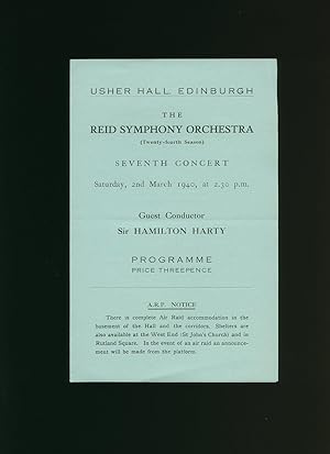 Bild des Verkufers fr The Reid Symphony Orchestra [Twenty-fourth Season] Second Concert Saturday 18th November 1939: Souvenir Programme Performed at Usher Hall, Edinburgh zum Verkauf von Little Stour Books PBFA Member