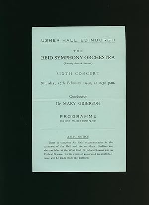 Imagen del vendedor de The Reid Symphony Orchestra [Twenty-fourth Season] Fourth Concert Saturday 20th January 1940: Souvenir Programme Performed at Usher Hall, Edinburgh a la venta por Little Stour Books PBFA Member