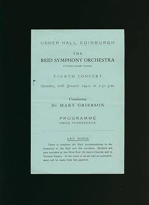 Bild des Verkufers fr The Reid Symphony Orchestra [Twenty-fourth Season] Sixth Concert Saturday 17th February 1940: Souvenir Programme Performed at Usher Hall, Edinburgh zum Verkauf von Little Stour Books PBFA Member