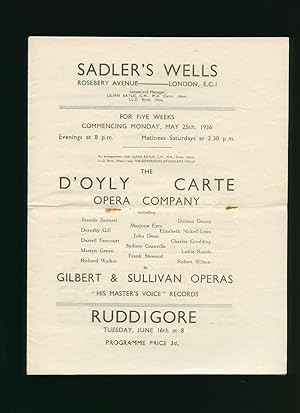Seller image for The D'Oyly Carte Opera Company in Gilbert and Sullivan Operas Ruddigore: Souvenir Theatre Programme Performed at Sadler's Wells, Rosebery Avenue, London for sale by Little Stour Books PBFA Member