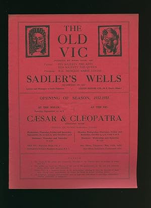 Immagine del venditore per Caesar and Cleopatra: Souvenir Theatre Programme Performed at The Old Vic. Waterloo Road. Sadler's Wells, Rosebery Avenue, London Season 1932-1933 venduto da Little Stour Books PBFA Member