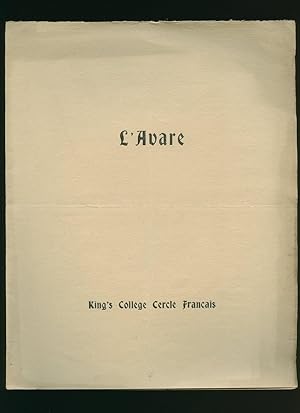 Seller image for L'Avare; A Comedy in Five Acts: Souvenir Theatre Programme Performed at King's College Cercle Franaise for sale by Little Stour Books PBFA Member