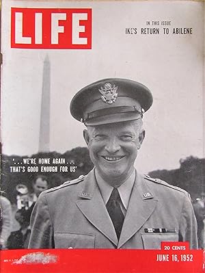 Imagen del vendedor de Life Magazine June 16, 1952 -- Cover: Ike's Return to Abilene a la venta por Moneyblows Books & Music