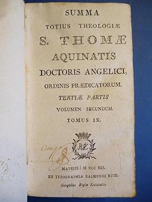 Bild des Verkufers fr Summa Totius Theologiae S. Thomae Aquinatis, Doctoris Angelici, ordinis Praedicatorum. Tertiae Partis, Volumen Secundum. Tomus IX. zum Verkauf von Carmichael Alonso Libros