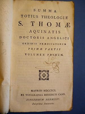 Bild des Verkufers fr Summa Totius Theologiae S. Thomae Aquinatis, Doctoris Angelici, ordinis Praedicatorum. Primae Partis, Volumen Primum. zum Verkauf von Carmichael Alonso Libros