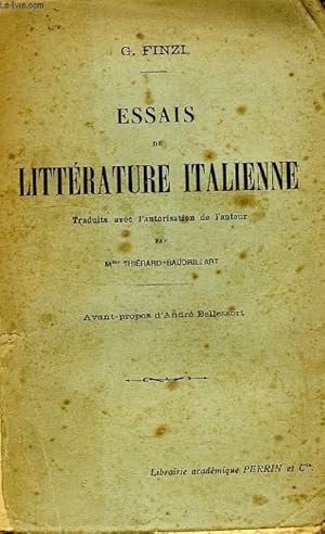 Bild des Verkufers fr ESSAIS DE LITTERATURE ITALIENNE zum Verkauf von Le-Livre