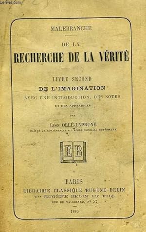 Bild des Verkufers fr DE LA RECHERCHE DE LA VERITE, LIVRE II, DE L'IMAGINATION zum Verkauf von Le-Livre