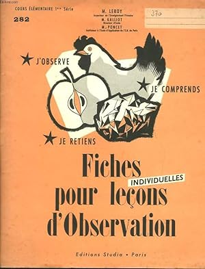 Bild des Verkufers fr FICHES POUR LECONS D'OBSERVATION - COURS ELEMENTAIRE 1 SERIE 282 zum Verkauf von Le-Livre