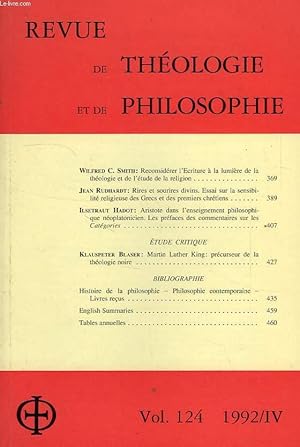 Seller image for REVUE DE THEOLOGIE ET DE PHILOSOPHIE, VOL. 124, 1992 IV for sale by Le-Livre