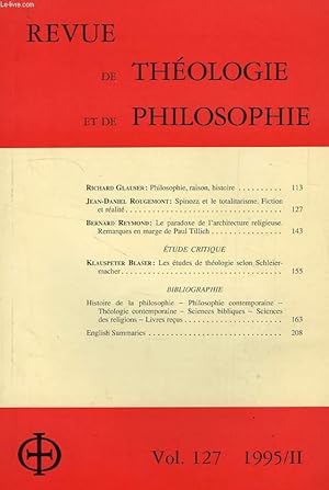 Seller image for REVUE DE THEOLOGIE ET DE PHILOSOPHIE, VOL. 127, 1995 II for sale by Le-Livre