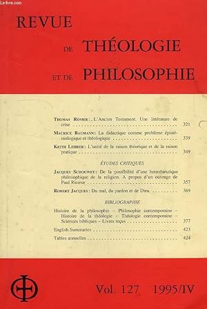 Seller image for REVUE DE THEOLOGIE ET DE PHILOSOPHIE, VOL. 127, 1995 IV for sale by Le-Livre