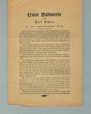 Ernste Mahnworte von Karl Schurz an das amerikanische Volk [caption title]