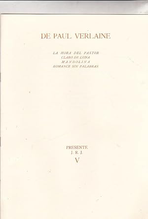 Bild des Verkufers fr De Paul Verlaine. La hora del pastor. Claro de luna. Mandolina. Romance sin palabras zum Verkauf von LIBRERA GULLIVER