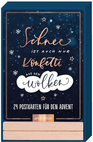 Beispielbild fr Adventskalender Schnee ist auch nur Konfetti aus den Wolken - 24 Sprche-Postkarten in schnem Handlettering-Design mit Holzstnder zum Verkauf von medimops