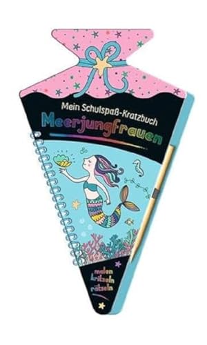 4061458279550: Mein Schulspa-Kratzbuch Meerjungfrauen (in Schultten-Form): Malen, Kritzeln, Rtseln inkl. Kratzstift aus Holz