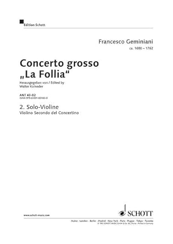 Imagen de archivo de Concerto grosso: "La Follia" from Corellis op. 5/12. 2 Solo-Violins, Solo-Violoncello/Contrabass, String orchestra and Basso continuo. Partie soliste. a la venta por WorldofBooks