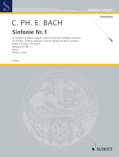 Beispielbild fr Symphony No. 1: D major. Wq 183/1. 2 flutes, 2 oboes, bassoon, 2 horns, strings and basso continuo. Partition. zum Verkauf von WorldofBooks