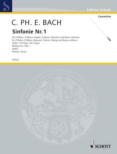 Imagen de archivo de Symphony No. 1: D major. Wq 183/1. 2 flutes, 2 oboes, bassoon, 2 horns, strings and basso continuo. Partition. a la venta por WorldofBooks