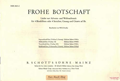 9780001064188: Frohe botschaft: Lieder zur Advents- und Weihnachtszeit. 4 recorders or 4 strings; voice and guitar ad libitum.