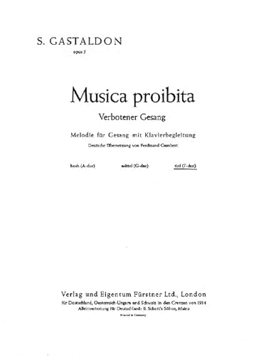 9780002000970: Verbotener Gesang: Musica proibita. op. 5. Alto or Bass and Piano.