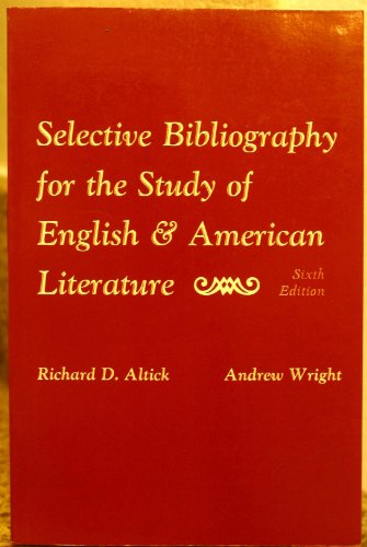 Beispielbild fr Selective Bibliography for the Study of English and American Literature zum Verkauf von Wonder Book