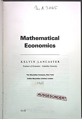 9780023673603: Mathematical Economics