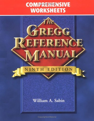 Gregg Reference Manual, Comprehensive Worksheets (9780028040509) by Sabin, William