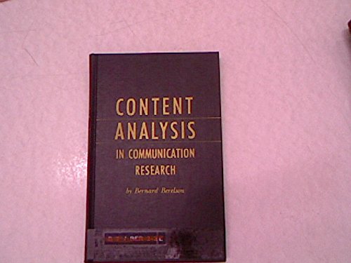 9780028412108: Content Analysis in Communications Research