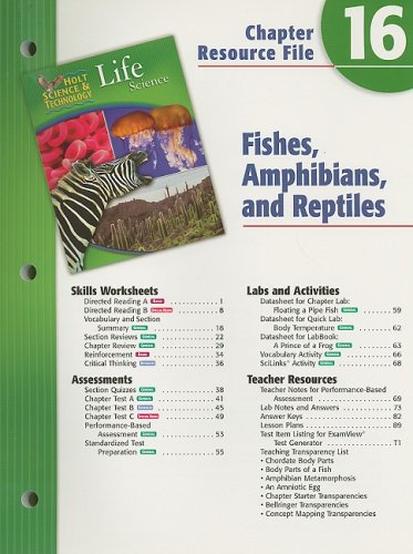 Holt Science & Technology Life Science Chapter 16 Resource File: Fishes, Amphibians, and Reptiles (9780030302213) by [???]