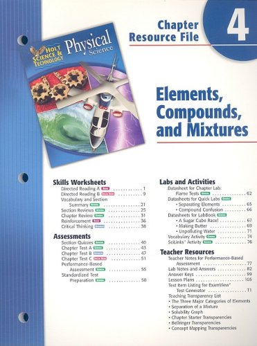 Imagen de archivo de Holt Science & Technology: Chapter Resource File Physical Science Chapter 4: Elements, Compounds, and Mixtures a la venta por Iridium_Books