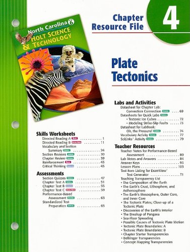 Stock image for Holt Science & Technology North Carolina: Chapter Resource File, Chapter 4 Grade 6 Plate Tectonics for sale by Iridium_Books