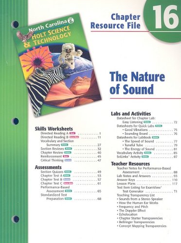 Stock image for Holt Science & Technology North Carolina: Chapter Resource File, Chapter 16 Grade 6 The Nature of Sound for sale by Iridium_Books