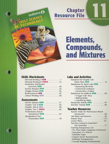 Stock image for Indiana Holt Science & Technology Chapter 11 Resource File: Elements, Compounds, and Mixtures: Grade 6 for sale by Iridium_Books