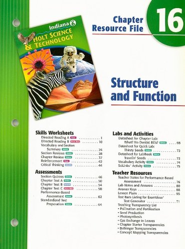 Stock image for Indiana Holt Science & Technology Chapter 16 Resource File: Structure and Function: Grade 6 for sale by Iridium_Books