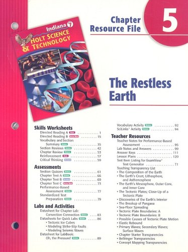 9780030390210: Indiana Holt Science & Technology Chapter 5 Resource File: The Restless Earth