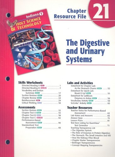 Stock image for Indiana Holt Science & Technology Chapter 21 Resource File: The Digestive and Urinary Systems for sale by ThriftBooks-Atlanta