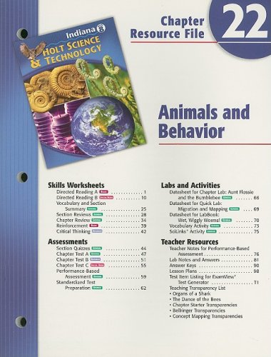 Stock image for Indiana Holt Science & Technology Chapter 22 Resource File, Grade 8: Animals and Behavior for sale by Iridium_Books