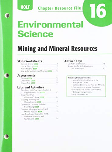 Stock image for Holt Environmental Science: Chapter Resource File Chapter 16: Mining and Mineral Mixtures for sale by Iridium_Books