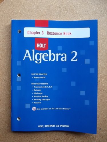 Stock image for Holt Algebra 2: Resource Book with Answers: Chapter 3 for sale by Iridium_Books