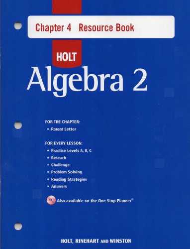 Stock image for Holt Algebra 2: Resource Book with Answers: Chapter 4 for sale by Iridium_Books