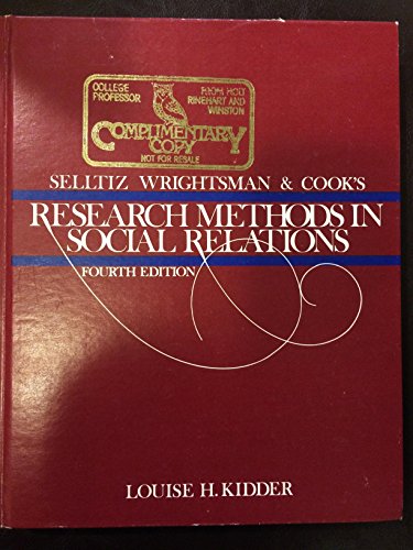 Beispielbild fr Selltiz, Wrightsman, and Cook's Research methods in social Relations zum Verkauf von Better World Books