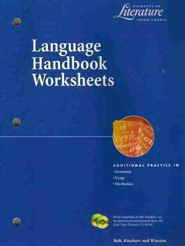 Imagen de archivo de Language Handbook Worksheets Elements of Literature 2000 Grade 9 Third Course a la venta por Better World Books
