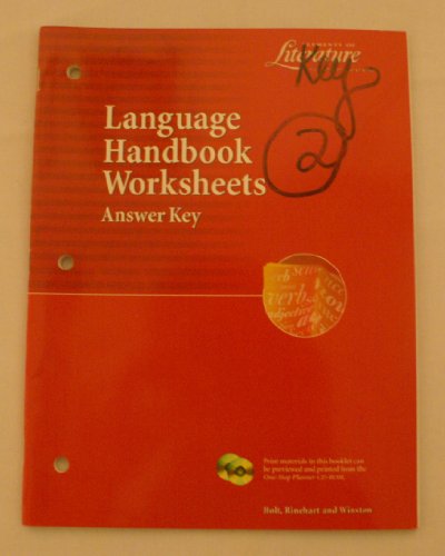 Stock image for Elements of Literature Second Course Language Handbook Worksheets Answer Key for sale by Allied Book Company Inc.