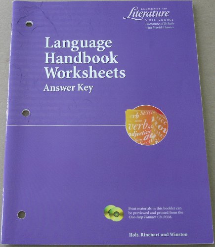 Stock image for Elements of Literature, 6th Course: Language Handbook Worksheets Answer Key for sale by Allied Book Company Inc.