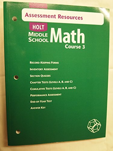 Beispielbild fr Assessment Resources (Holt Middle School Math Course 3) zum Verkauf von HPB-Red