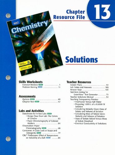 Holt Chemistry Chapter 13 Resource File: Solutions (9780030681387) by [???]