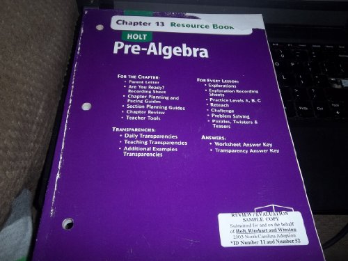 Stock image for In Excellent Condition! Holt; Pre Algebra: Chapter 13 Resource Book for sale by Nationwide_Text